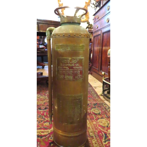 645 - Edwardian Copper Bound Fire Extinguisher with Upper Ring Carry Handle Approximately 26 Inches High