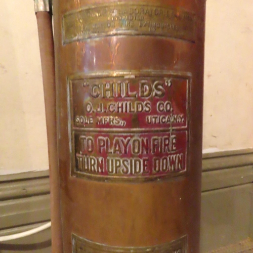 645 - Edwardian Copper Bound Fire Extinguisher with Upper Ring Carry Handle Approximately 26 Inches High