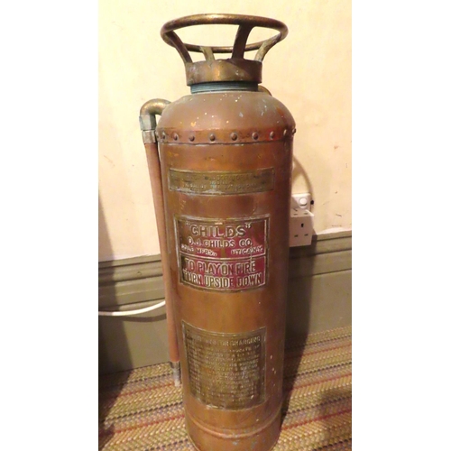 645 - Edwardian Copper Bound Fire Extinguisher with Upper Ring Carry Handle Approximately 26 Inches High