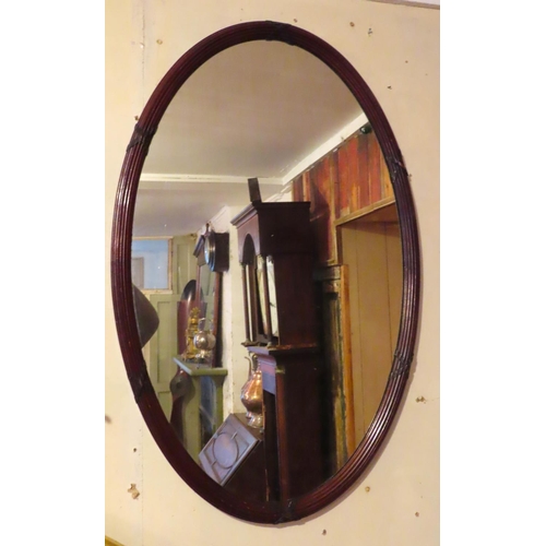 646 - Edwardian Mahogany Framed Oval Wall Mirror Approximately 30 Inches High