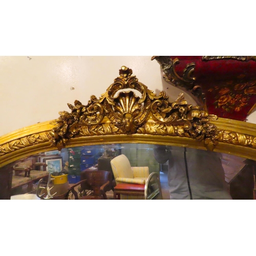 648 - Gilded Overmantle Mirror Upper Cartouche Decoration Approximately 50 Inches Wide x 52 Inches High