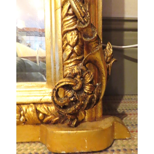 648 - Gilded Overmantle Mirror Upper Cartouche Decoration Approximately 50 Inches Wide x 52 Inches High