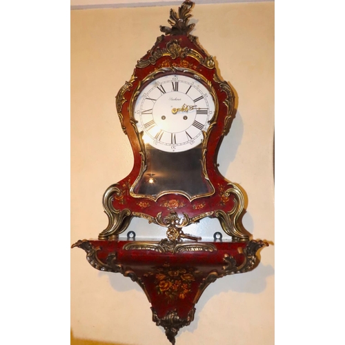 649 - Ormolu Mounted Shaped Form Wall Clock Roman Numeral Decorated Dial Key Present with Matching Plinth ... 