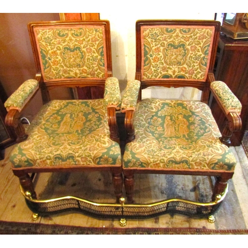 661 - Pair of Antique Generous Form Armchairs Needle Point Upholstery of Turned and Reeded Supports