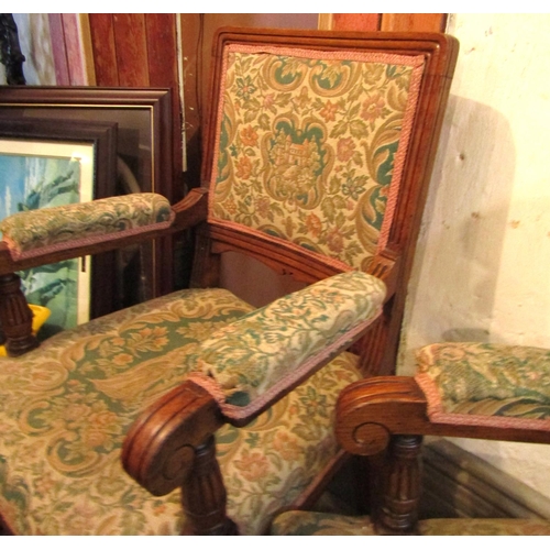 661 - Pair of Antique Generous Form Armchairs Needle Point Upholstery of Turned and Reeded Supports