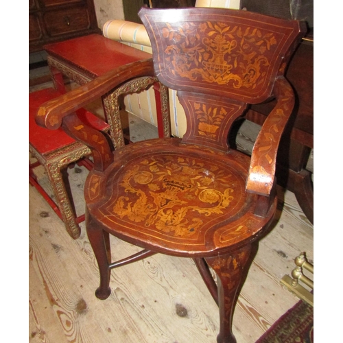 670 - George III Marquetry Decorated Captains Armchair Finely Detailed Full Size