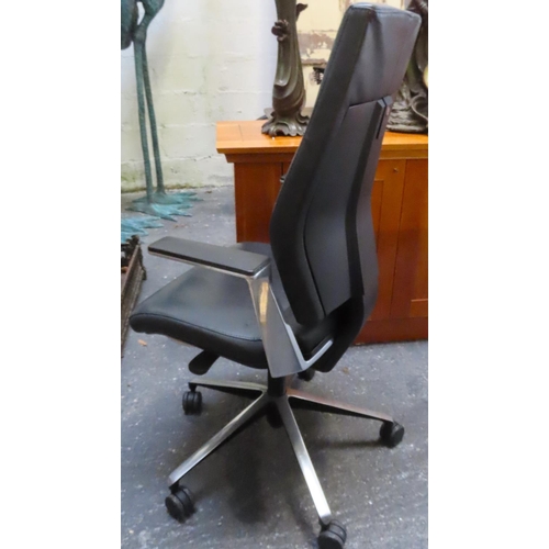 7 - Good Quality Modern Leather Upholstered Boardroom or Office Armchair Swivel Base Good Condition