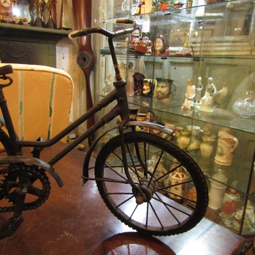 761 - Vintage Metal Tricycle Working Order with Metal Chain Salesmans Sample Approximately 9 Inches High x... 