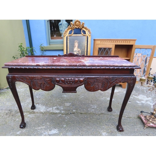 Irish Mahogany Hall Table Marble Top Carved Frieze Claw and Ball Supports Attractively Detailed Appr