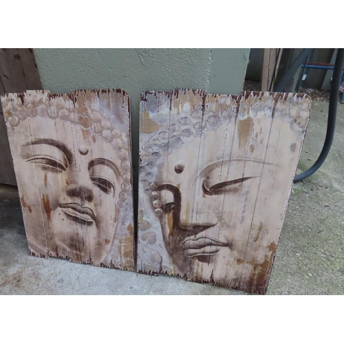 882 - Pair of Tibetan Portraits Deities on Timber Each Approximately 24 Inches High by 18 Inches Wide