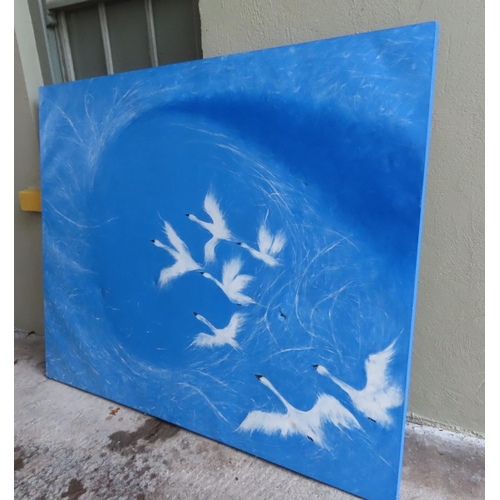 883 - Irish School Large Oil on Canvas Swans in Flight Approximately 5ft High x 7ft Wide