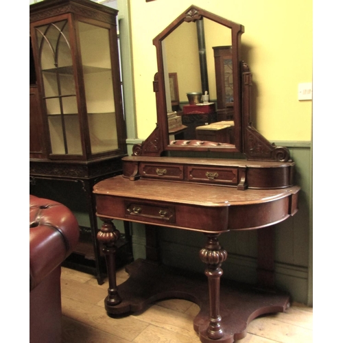 885 - Victorian Mahogany Duchess Dressing Table Inset Mirror Twin Drawers Above Turned and Reeded Supports... 