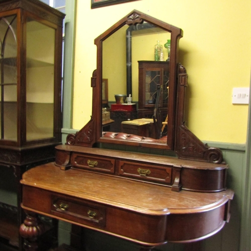 885 - Victorian Mahogany Duchess Dressing Table Inset Mirror Twin Drawers Above Turned and Reeded Supports... 