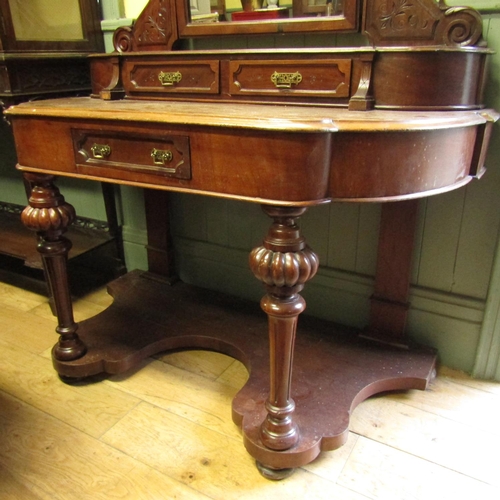 885 - Victorian Mahogany Duchess Dressing Table Inset Mirror Twin Drawers Above Turned and Reeded Supports... 