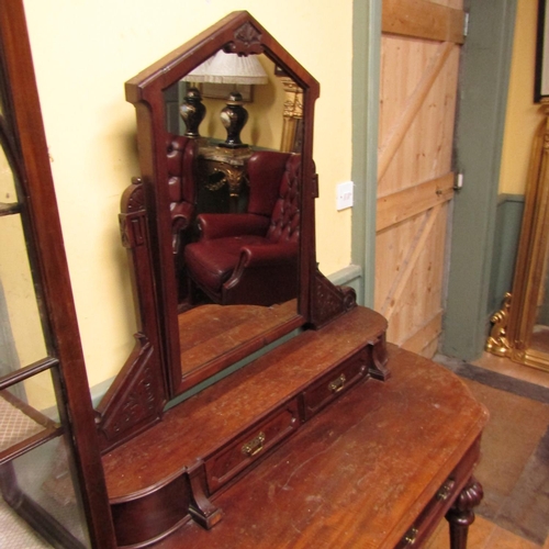 885 - Victorian Mahogany Duchess Dressing Table Inset Mirror Twin Drawers Above Turned and Reeded Supports... 