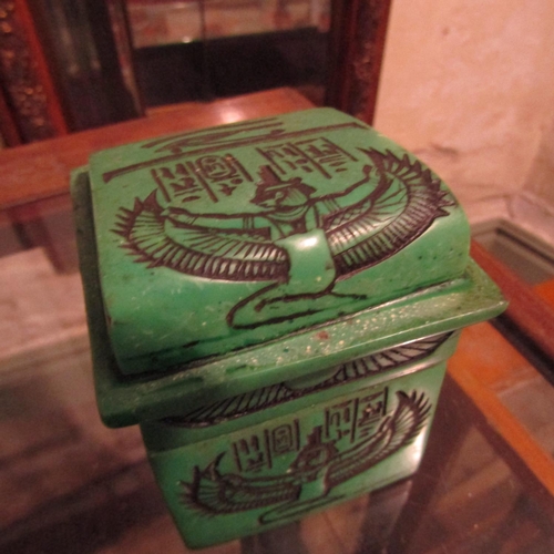 929 - Egyptian Carved Agate Box with Cover Various Figures Contained Within Quantity as Photographed