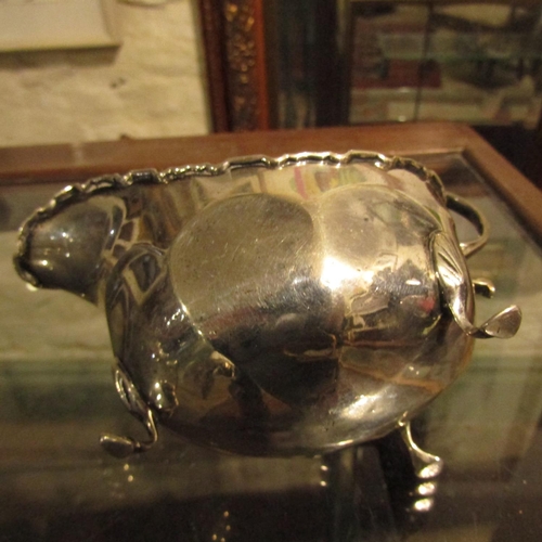 936 - Silver Sauce Boat Flying C Scroll Handle Above Shaped Supports