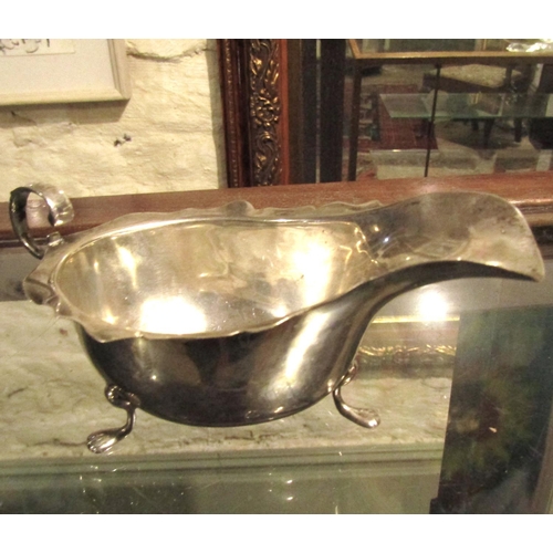 937 - Irish Silver Sauce Boat Flying C Scroll Handle Above Shaped Supports