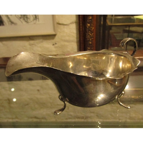 937 - Irish Silver Sauce Boat Flying C Scroll Handle Above Shaped Supports