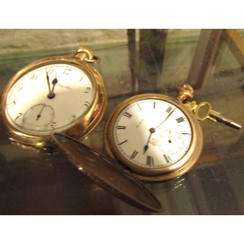 946 - Two Gold Filled Pocket Watches Roman Numeral Decorated Dials One Key Present