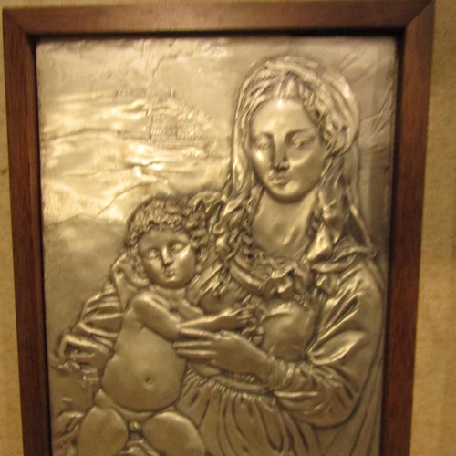 948 - Silver Plaque Madonna and Child Framed Silver Gilt Decoration Hallmark and Signed Lower Right Approx... 