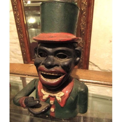 955 - Old Cast Iron Money Bank Figure with Top Hat Approximately 5 Inches High