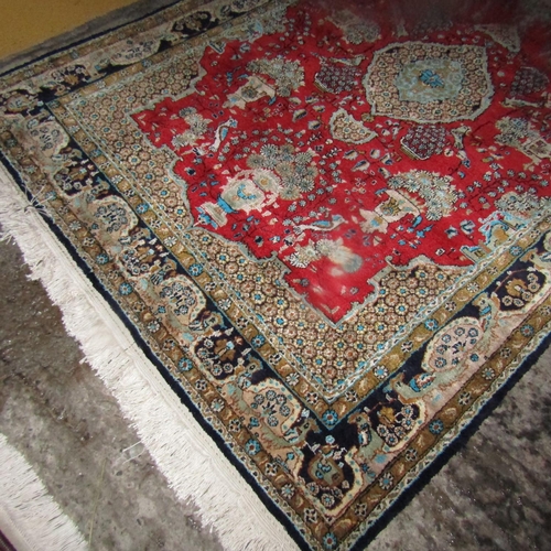 958 - Persian Pure Wool and Silk Rug 5ft 6 Inches Long x 3ft 6 Inches Wide