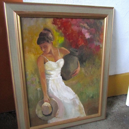 963 - Irish School Lady with Hat Oil on Canvas 40 Inches High x 30 Inches Wide Framed