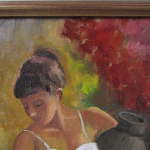 963 - Irish School Lady with Hat Oil on Canvas 40 Inches High x 30 Inches Wide Framed