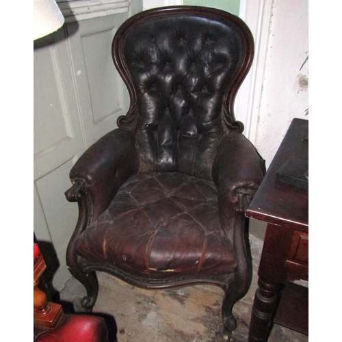 978 - Victorian Mahogany Framed Drawing Room Armchair Full Size Cabriole Support