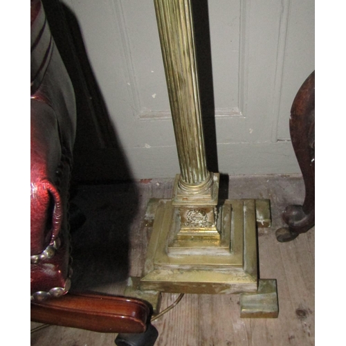 979 - Cast Brass Standard Lamp Pedestal Form with Shade