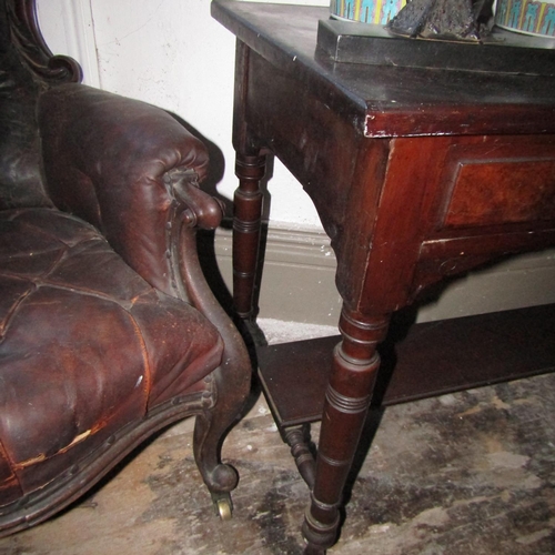 980 - Antique Mahogany Twin Drawer Side Table Turned Supports