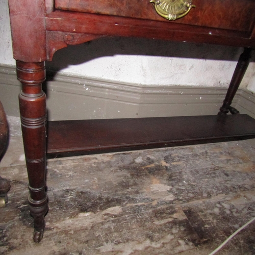 980 - Antique Mahogany Twin Drawer Side Table Turned Supports