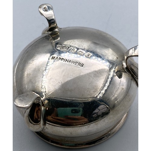 518 - Silver Table Salt Skillet Form Original Bristol Blue Glass Liner Present Approximately 4cm High