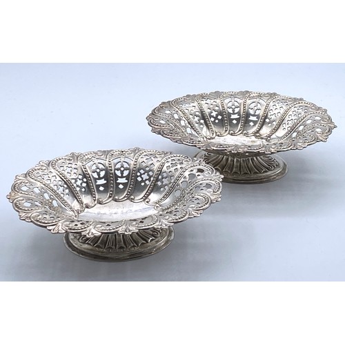 558 - Pair of Silver Bon Bon Dishes Attractively Detailed Each Approximately 10cm Wide