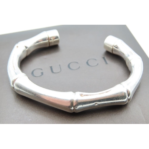 100 - Gucci Silver Bamboo Design Cuff Bracelet Inner Width 6.5cm