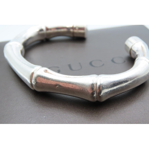 100 - Gucci Silver Bamboo Design Cuff Bracelet Inner Width 6.5cm