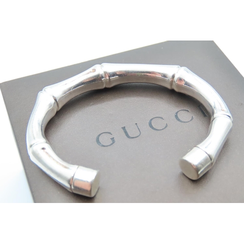 100 - Gucci Silver Bamboo Design Cuff Bracelet Inner Width 6.5cm