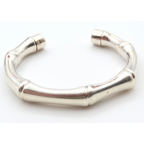 100 - Gucci Silver Bamboo Design Cuff Bracelet Inner Width 6.5cm