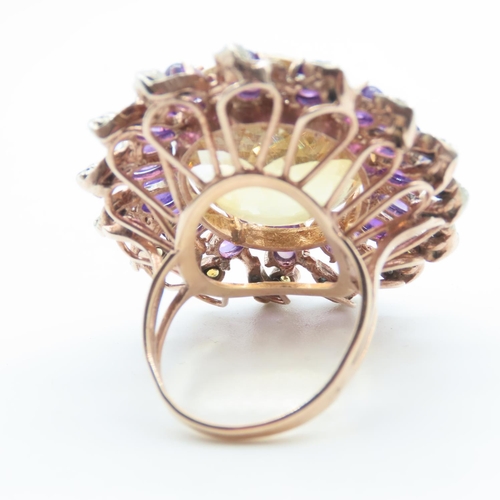 105 - Citrine Oval Cut Statement Ring Mounted on 9 Carat Rose Gold Band Further Set with Entourage of Amet... 