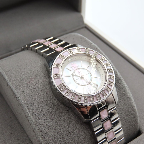 Dior Ladies Watch with Diamond and Pearl Details Box Present