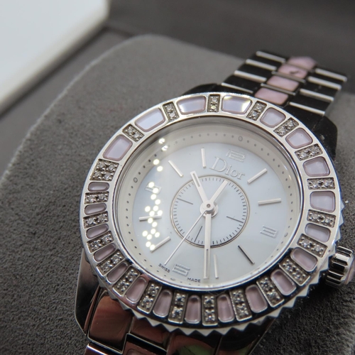 108 - Dior Ladies Watch with Diamond and Pearl Details Box Present