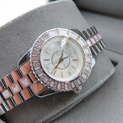 108 - Dior Ladies Watch with Diamond and Pearl Details Box Present