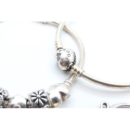 117 - Two Silver Pandora Charm Bracelets with Silver Bow Ring Size I