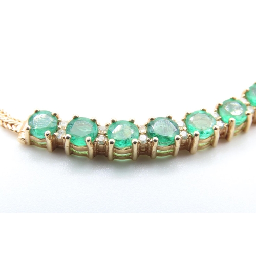 12 - Nine Stone Emerald and Diamond Set Ladies Necklace Set in 18 Carat Yellow Gold 40cm Long