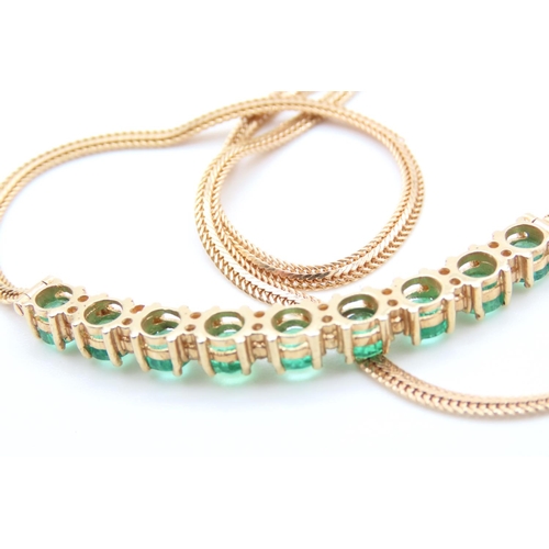 12 - Nine Stone Emerald and Diamond Set Ladies Necklace Set in 18 Carat Yellow Gold 40cm Long