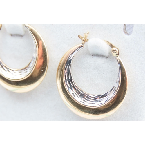 121 - Pair of 9 Carat Yellow and White Gold Hoop Earrings Each 2.5cm High