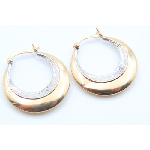 121 - Pair of 9 Carat Yellow and White Gold Hoop Earrings Each 2.5cm High