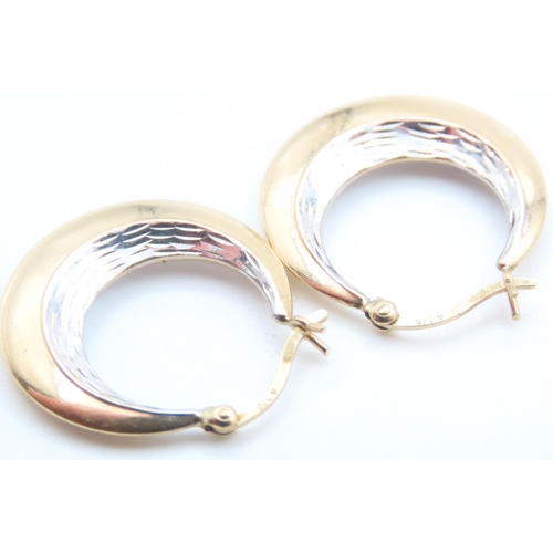 121 - Pair of 9 Carat Yellow and White Gold Hoop Earrings Each 2.5cm High