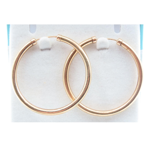 130 - Pair of 9 Carat Yellow Gold Hoop Earrings 4cm Diameter